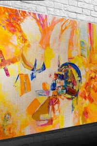 Soyut, Sarı Tonlarda Ormanda Kamp, Kanvas Tablo 50 x 70