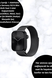 SQ-16 Mini Series 10 Akıllı Saat | Şık ve Hafif Tasarım, 3 Kordon Seçeneği