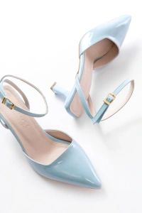 ST-004 Bebe Mavi Rugan Günlük 7 cm Topuklu Bayan Ayakkabı