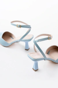 ST-004 Bebe Mavi Rugan Günlük 7 cm Topuklu Bayan Ayakkabı