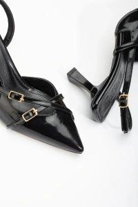 ST-005 Siyah Rugan Günlük 7 cm Topuklu Bayan Ayakkabı