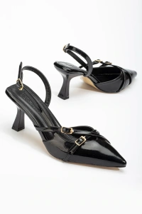 ST-005 Siyah Rugan Günlük 7 cm Topuklu Bayan Ayakkabı