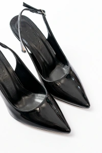 ST-1153 Siyah Rugan Günlük Arkası Açık 9 cm Topuklu Kadın Ayakkabı