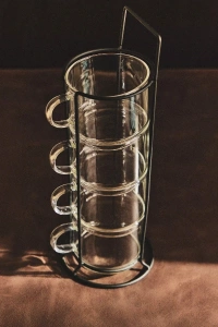 Standlı Borosilikat 4lü Fincan Seti