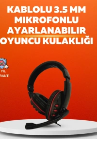 Stereo Kırmızı  Kulaklığı Yumuşak Pedli Mikrofonlu