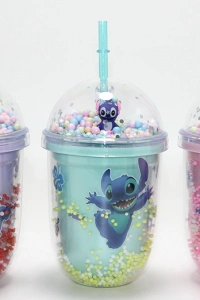 Stitch Figürlü Pipetli Kapaklı Kupa Bardak