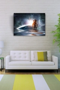 Su bulunan Gezegen ve Astronot Kanvas Tablo 50 x 70