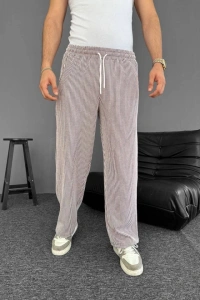 Su Yolu Çizgili Cepli Pantalon - Kahverengi