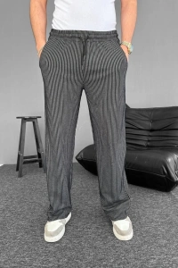 Su Yolu Çizgili Cepli Pantalon - Siyah