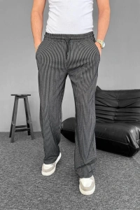 Su Yolu Çizgili Cepli Pantalon - Siyah