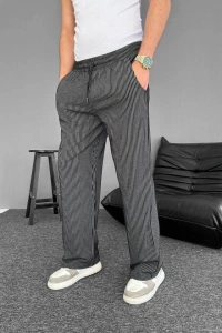 Su Yolu Çizgili Cepli Pantalon - Siyah