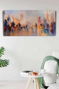 Suya aksetmiş Şehir Silueti Kanvas Tablo 60 x 120