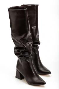 SYT-2002 Kahve Körüklü Kalın Topuklu Günlük Bayan Çizme