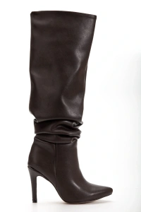 SYT-2003 Kahve Körüklü İnce Topuklu Günlük Bayan Çizme