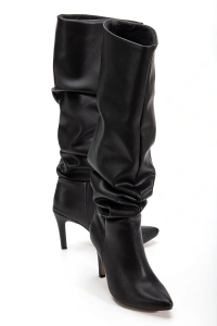 SYT-2003  Siyah Körüklü İnce Topuklu Günlük Bayan Çizme