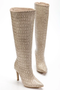 SYT-2004 Bej Kroko Günlük Bayan Çizme