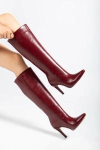 SYT-2004 Bordo Kırışık Rugan Günlük Bayan Çizme