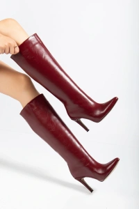 SYT-2004 Bordo Kırışık Rugan Günlük Bayan Çizme