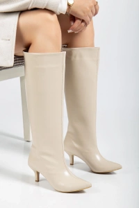 SYT-2025 Bej Kırışık Rugan Günlük Kadın Çizme