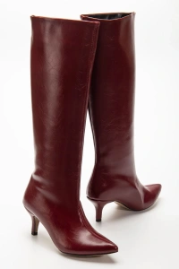 SYT-2025 Bordo Kırışık Rugan Günlük Kadın Çizme