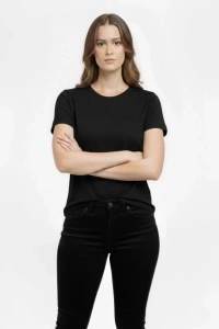 T-Shirt Bisiklet Yaka Slim Fit Likralı Tişört Günlük Basic Body - Siyah