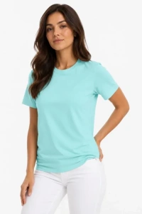 T-Shirt Bisiklet Yaka Slim Fit Likralı Tişört Günlük Basic Body - Turkuaz
