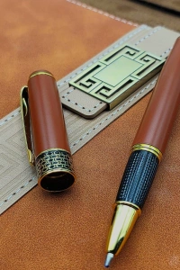 Taba Rengi Termo Deri Defter Ve Metal Roller Kalem Seti