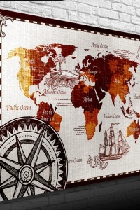 Tarihi Dünya Haritası Kanvas Tablo 50 x 70