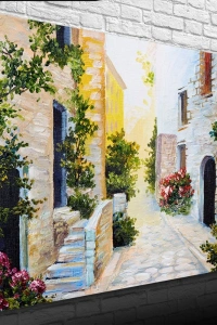 Taş Evler Ve Çiçekli Yol Yağlıboya Kanvas Tablo 50 x 70