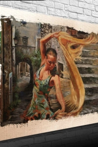 Taş Merdivenlerde Dans Eden Kız Yağlıboya Kanvas Tablo 50 x 70