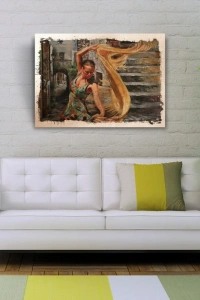 Taş Merdivenlerde Dans Eden Kız Yağlıboya Kanvas Tablo 50 x 70