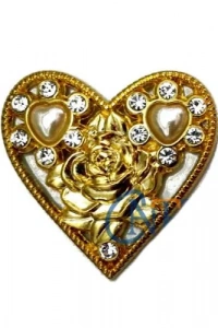 Taşlı Kalp Broş, Kutu, Sandık Süsü - Sarı, 1 Adet