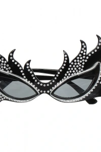 Taşlı Siyah Alev Parti Gözlüğü