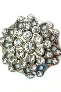 Taşlı Yuvarlak Broş, Sandık Süsü 4,5 cm - Nikel, 1 Adet