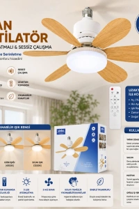 Tavan Vantilatörü ve LED Avize - Uzaktan Kumandalı - 6 Kanatlı - 52 cm