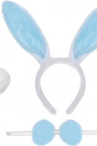 Tavşan Kostüm Seti Mavi Renk - Taç, Papyon, Ponpon, Kuyruk