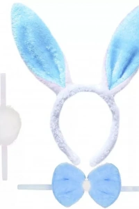 Tavşan Kostüm Seti Mavi Renk - Taç, Papyon, Ponpon, Kuyruk