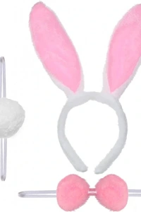 Tavşan Kostüm Seti Taç Papyon Kuyruk Pembe Renk