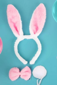 Tavşan Kostüm Seti - Taç Papyon Kuyruk Pembe Renk