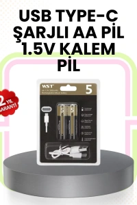 Tekrar Şarj Edilebilir AA USB Type-C Pil | 1000+ Döngü | 1.5V Sabit Voltaj
