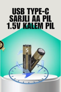 Tekrar Şarj Edilebilir AA USB Type-C Pil | 1000+ Döngü | 1.5V Sabit Voltaj