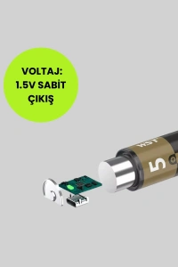 Tekrar Şarj Edilebilir AA USB Type-C Pil | 1000+ Döngü | 1.5V Sabit Voltaj