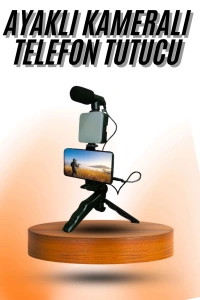 Telefon Tutucu Mini Mikrofonlu Tripod Vlog Çekim Video