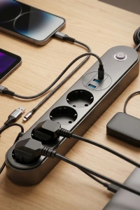 Termal Akım Korumalı 4 Prizli USB Girişli Uzatma Kablosu