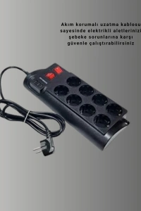 Termal Korumalı 8 Prizli 3 USB’li Uzatma Kablosu
