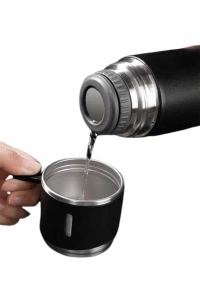 Termos Seti 3lü Bardak Seti Isı Dayanıklı Siyah Paslanmaz Çelik Vakumlu