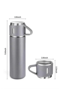 Termos Seti Paslanmaz Çelik 3 Bardaklı Vakumlu Termos Set 500 Ml 12 Saate Kadar Isı Koruma