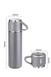 Termos Seti Paslanmaz Çelik 3 Bardaklı Vakumlu Termos Set 500 Ml 12 Saate Kadar Isı Koruma