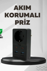 Tip Akım Koruma Prizi 10A 2500W USB Type C Destekli