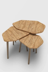 Trio 3lü Ahşap Zigon Sehpa